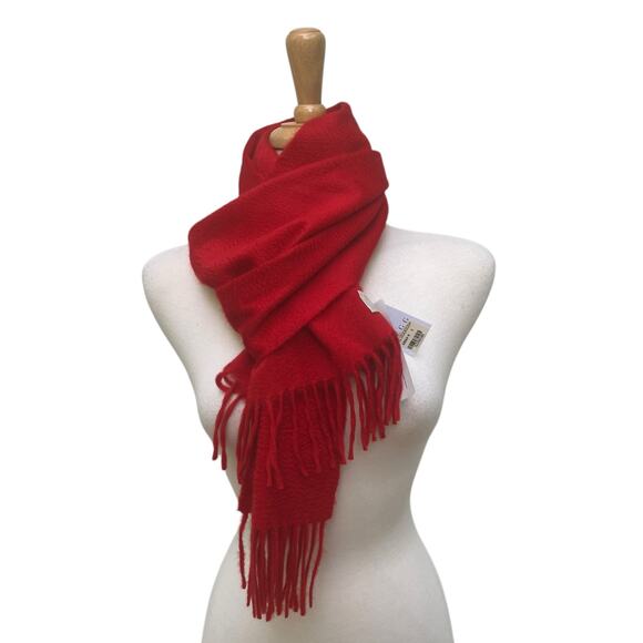 BEGG Scotland Cashmere Scarf 12” x 60” Arran Regal Red NEW Luxury Preppy